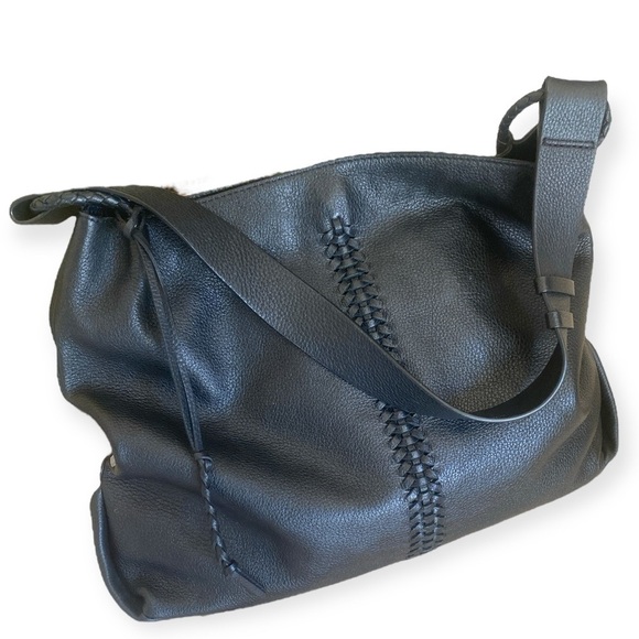 VINCE CAMUTO Maxi Black Leather Hobo Shoulder Bag 14” x 12” - Picture 2 of 16